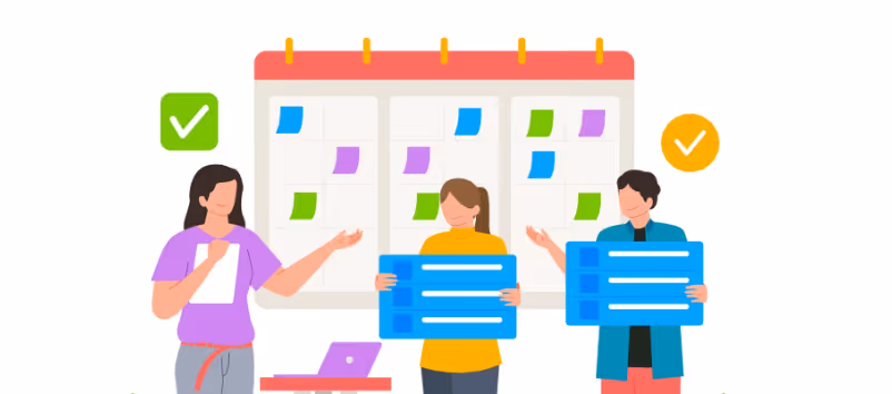 illustration of team discussing calendar