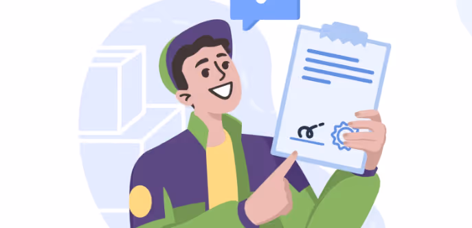 illustration of delivery person holding a signed order form