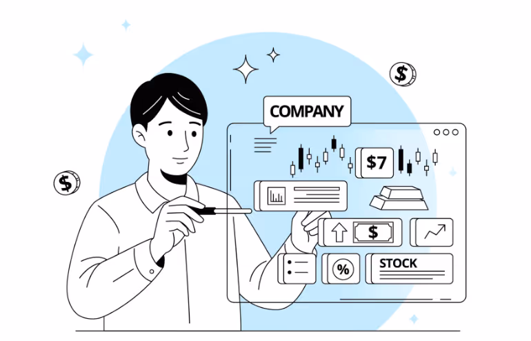 Illustration of person reviewing company performance 