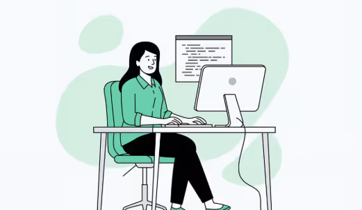 illustration of woman working on code on a computer