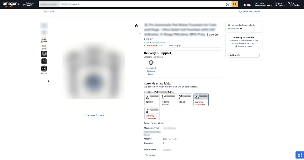 Listing with anavailable SKU
