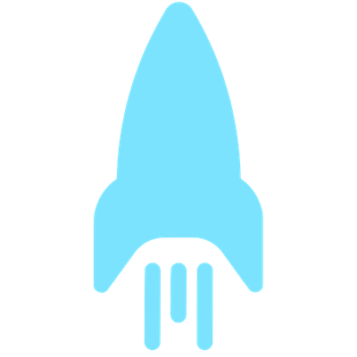 Simple blue rocket icon with three vertical exhaust trails.