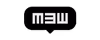 Logotipo da palavra MEW em letras estilizadas brancas sobre fundo preto.