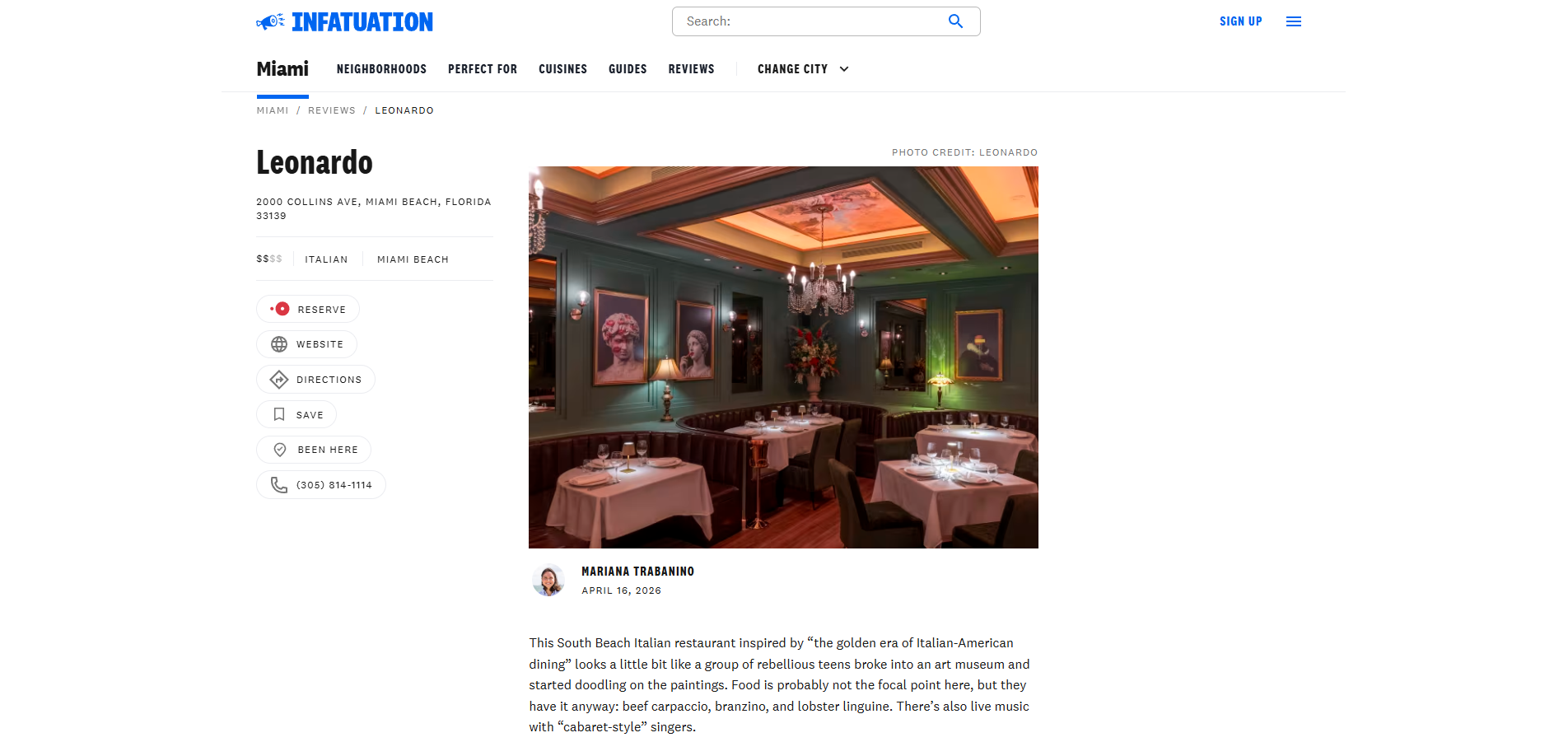	Leonardo – Review – Miami Beach