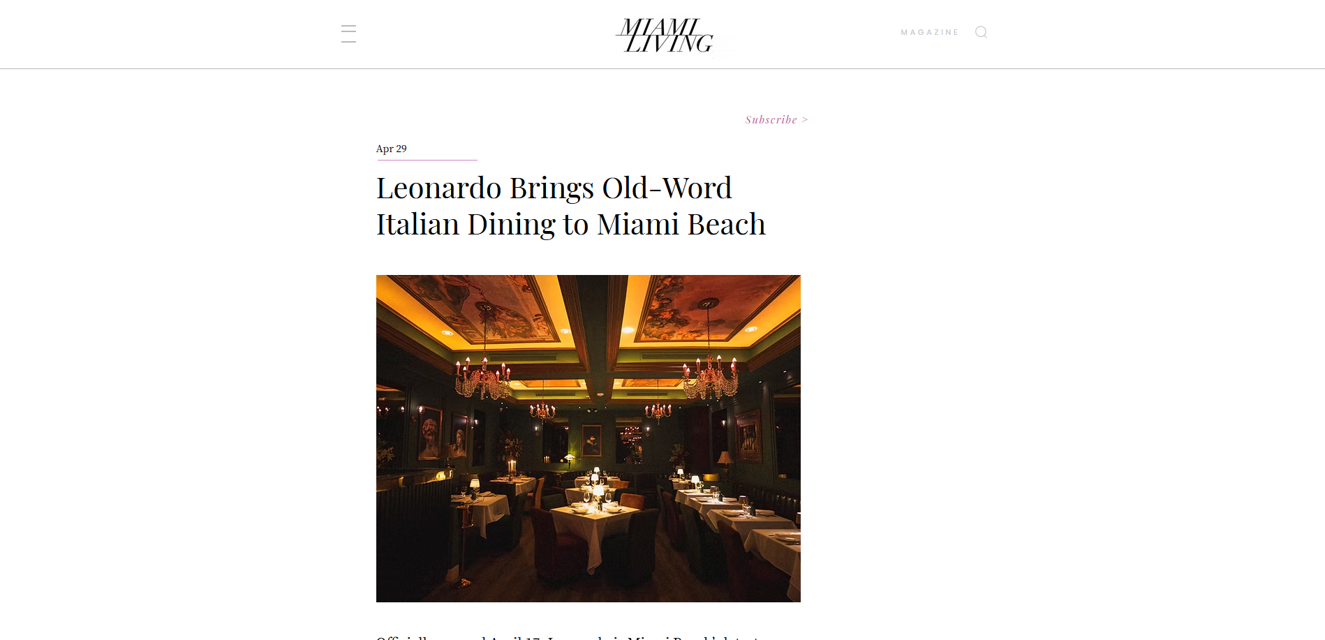 Leonardo Brings Old-World Italian Dining to Miami Beach