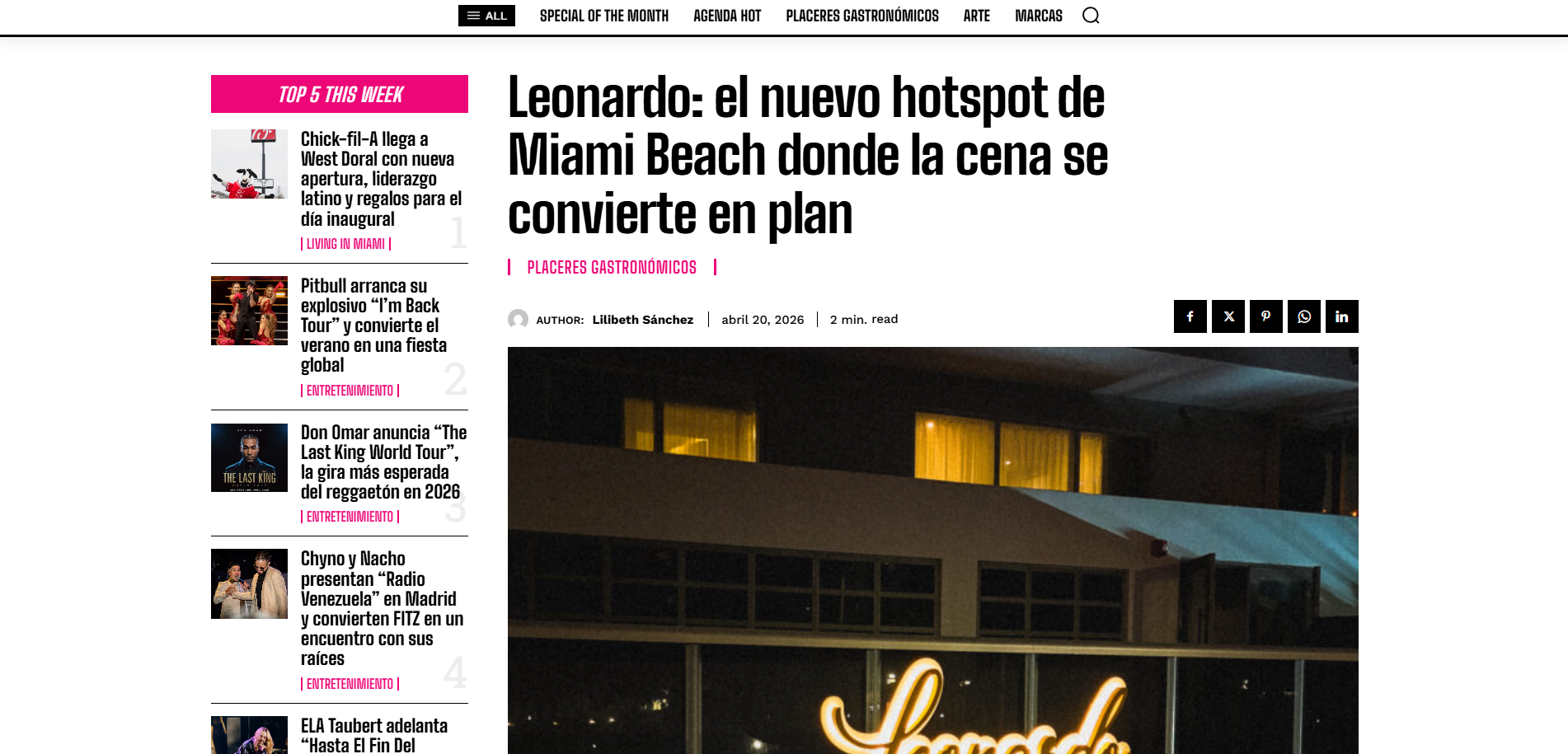 Leonardo: el nuevo hotspot de Miami Beach donde la cena se convierte en plan