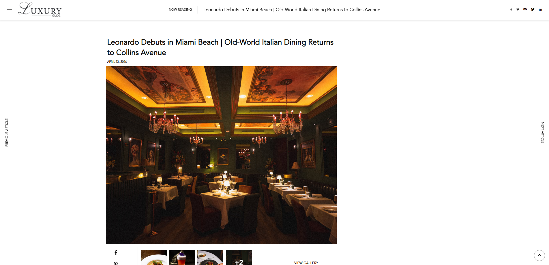 Leonardo Debuts in Miami Beach | Old-World Italian Dining Returns to Collins Avenue