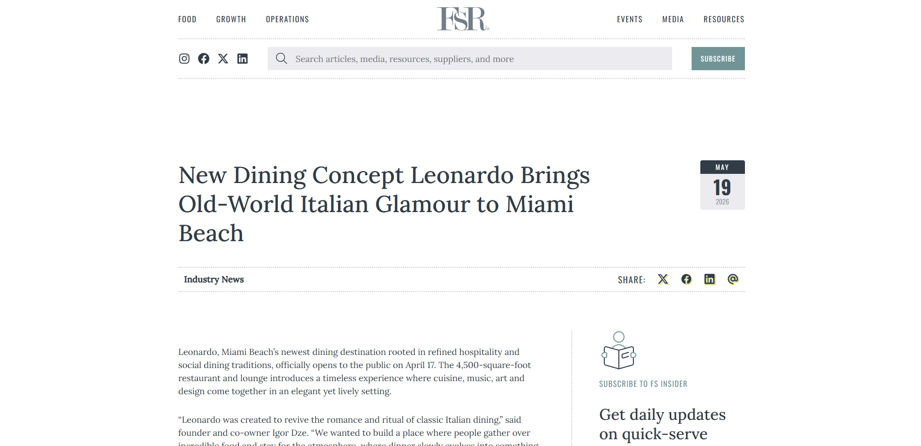 	New Dining Concept Leonardo Brings Old-World Italian Glamour to Miami Beach