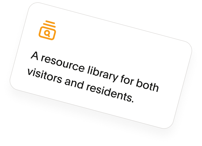An info card with text reading 'A resource library for both visitors and residents.'