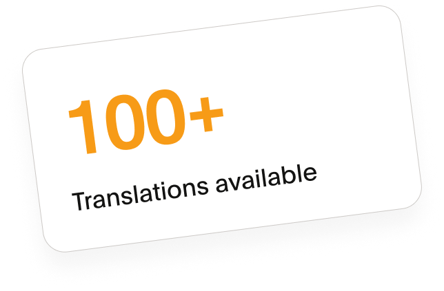 An info card with text reading '100+ translations available'
