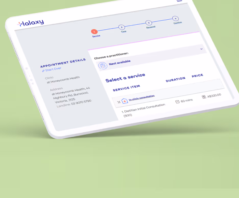 Joanna's online booking system, showcasing how it's easy to book