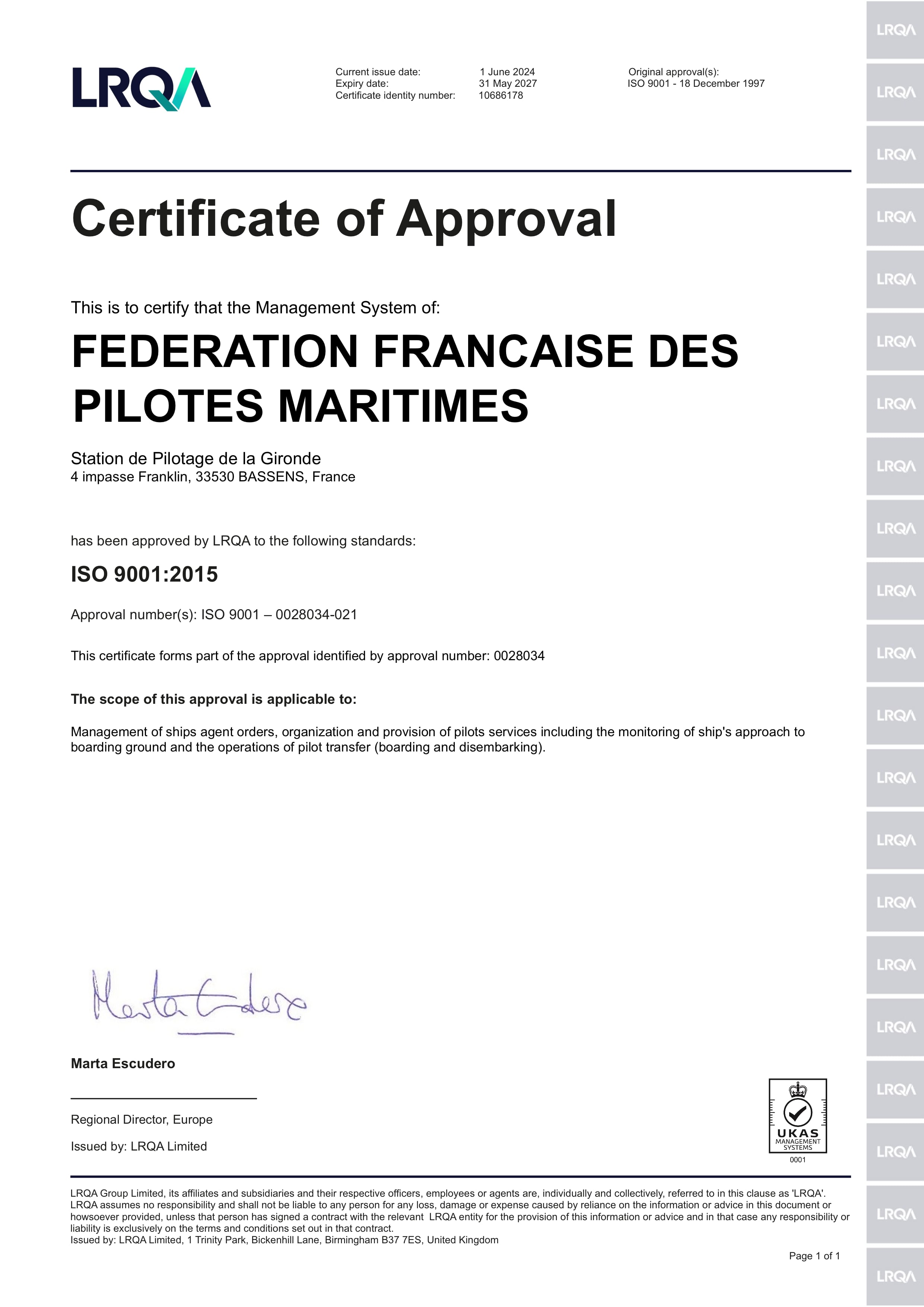 Certificat LRQA