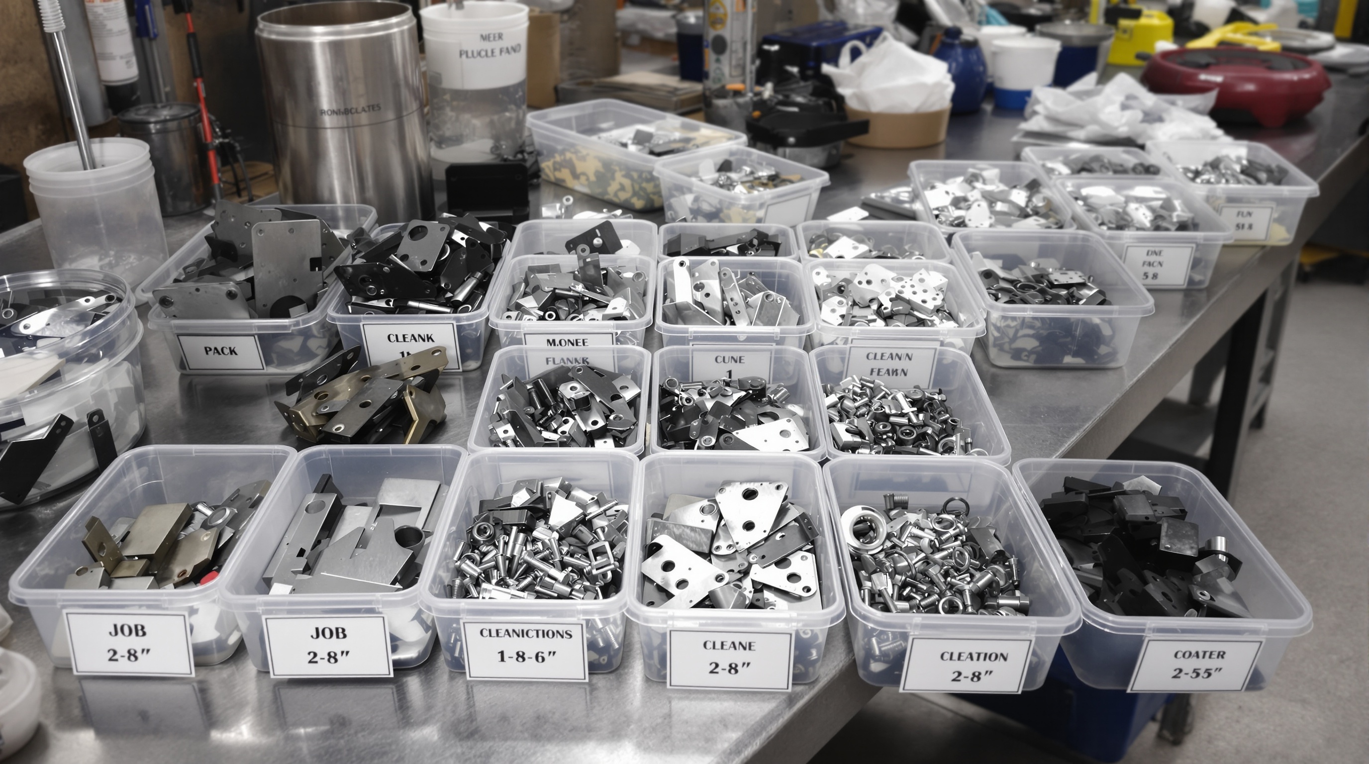 Clean parts organized after ultrasonic cleaning process
