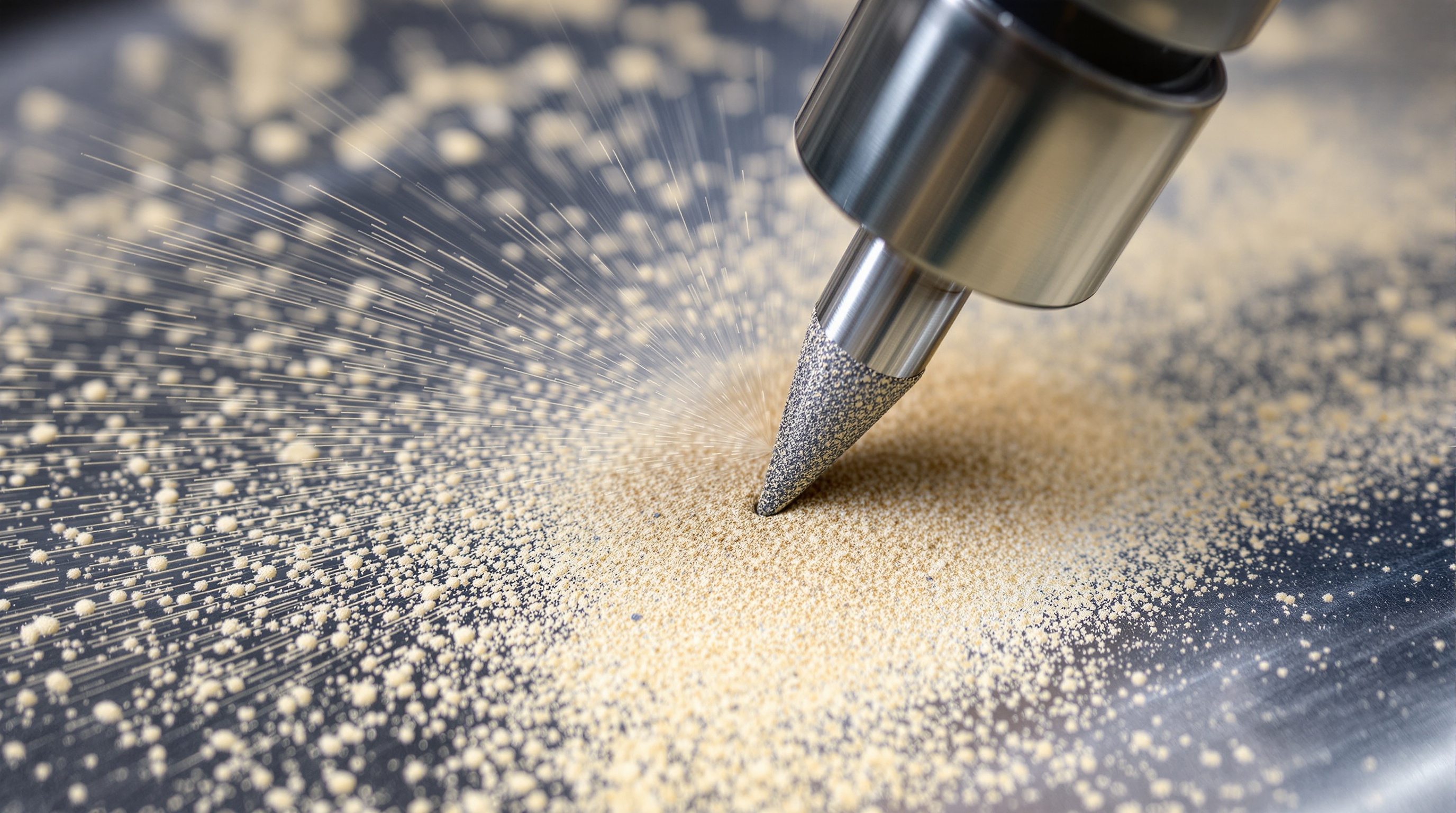 Close-up of sandblasting surface preparation technique