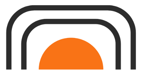 Logo with an orange semicircle beneath three nested black curved lines forming an arch shape.