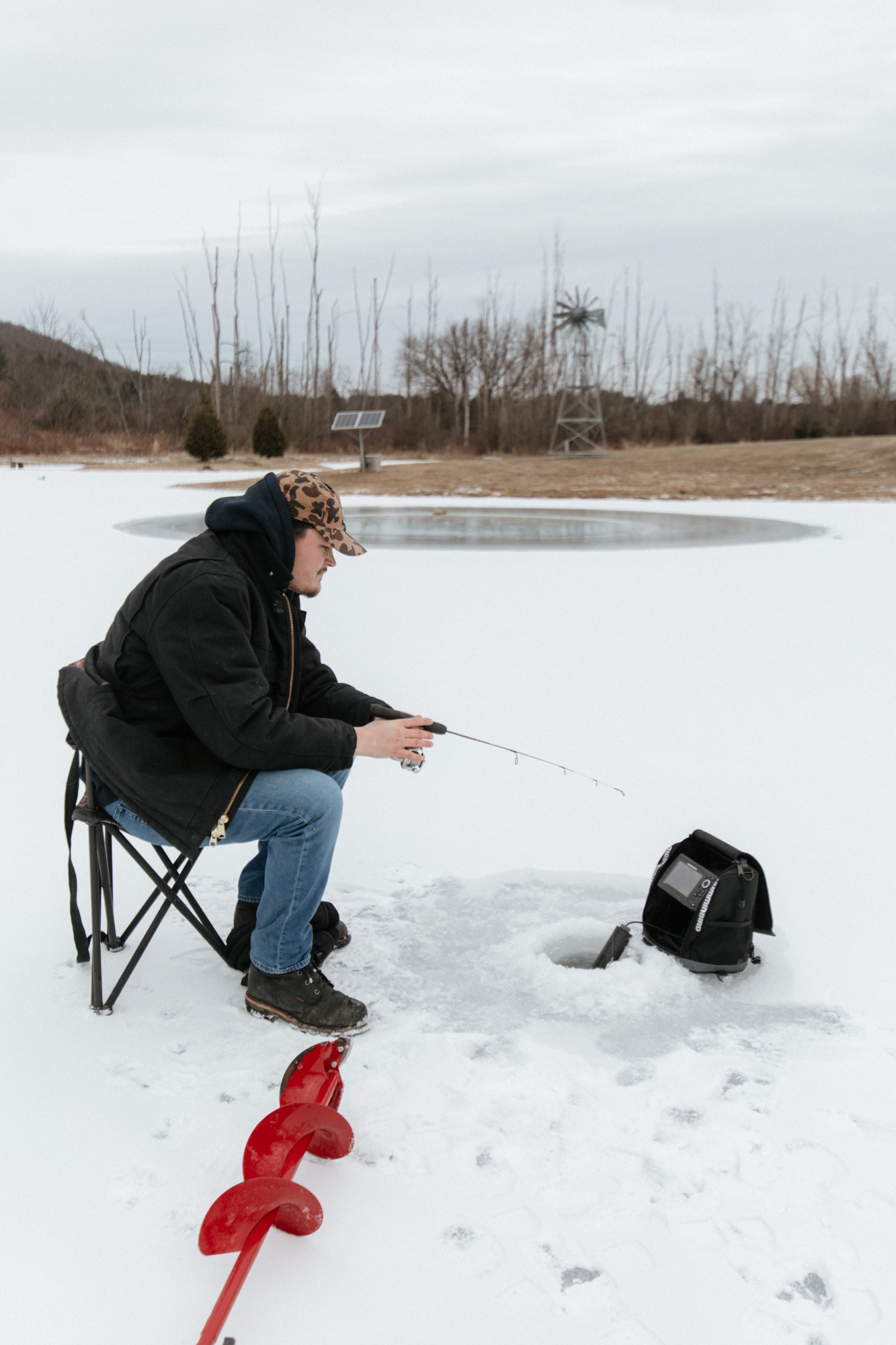 Ice fishing at Fish Haven Farm