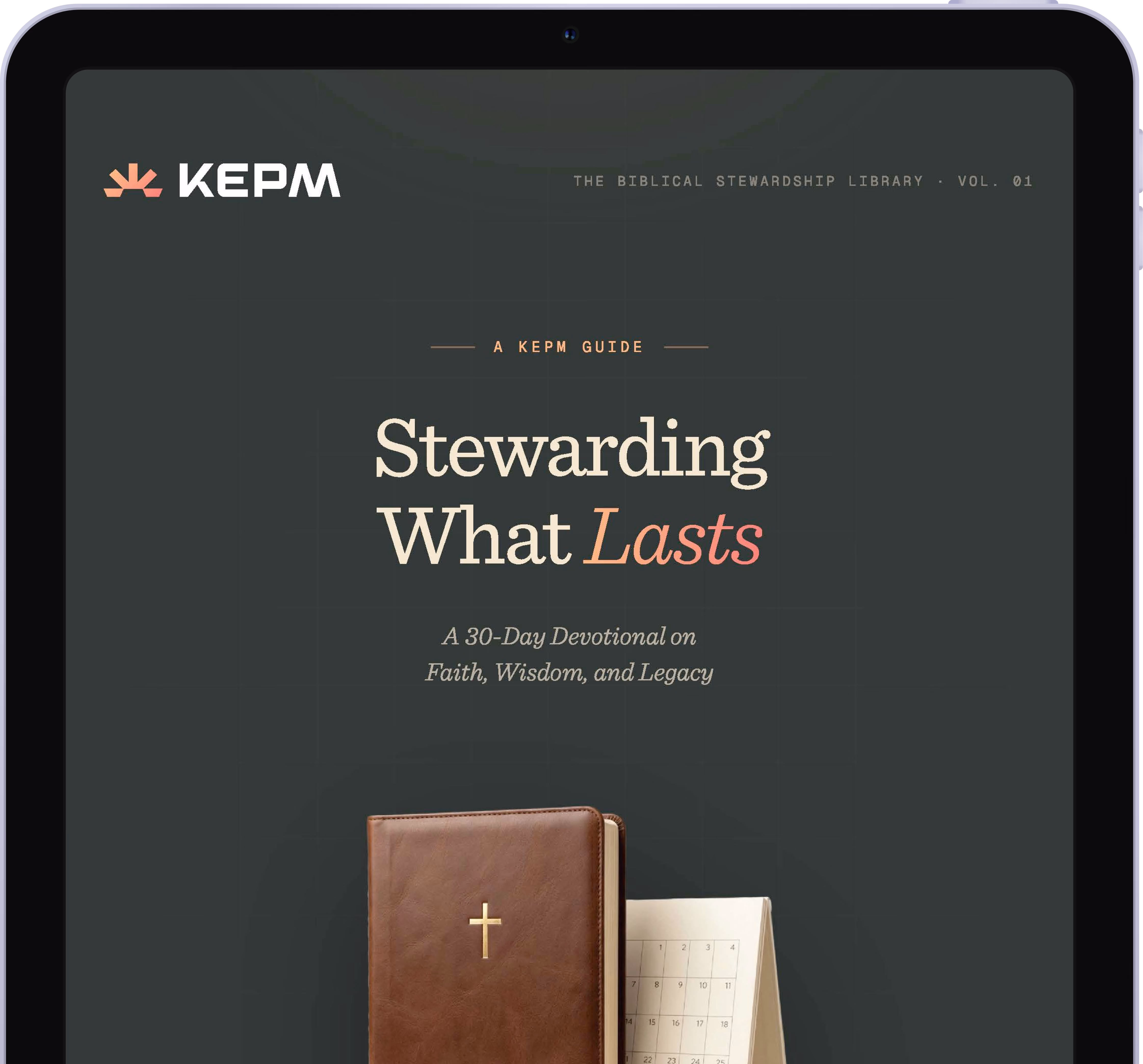 Stewarding What Lasts devotional shown on a tablet