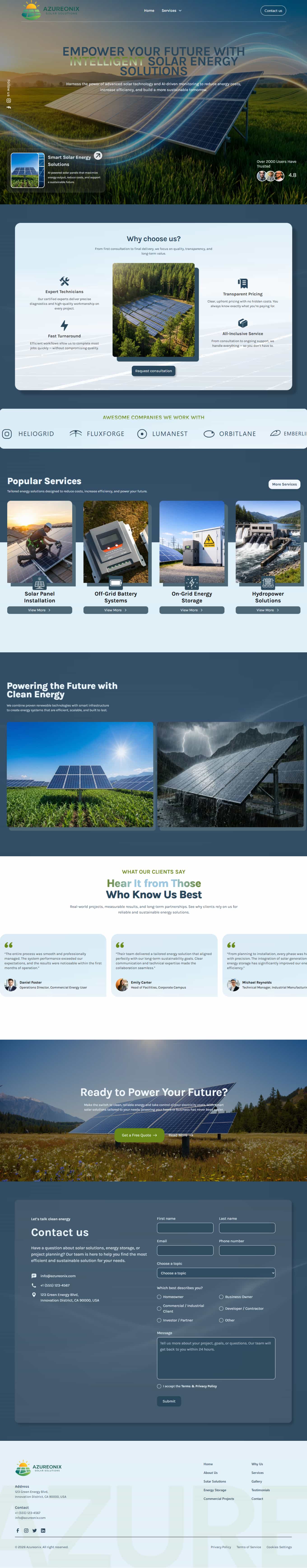Custom Webflow sajt za solarnu kompaniju Azureonix