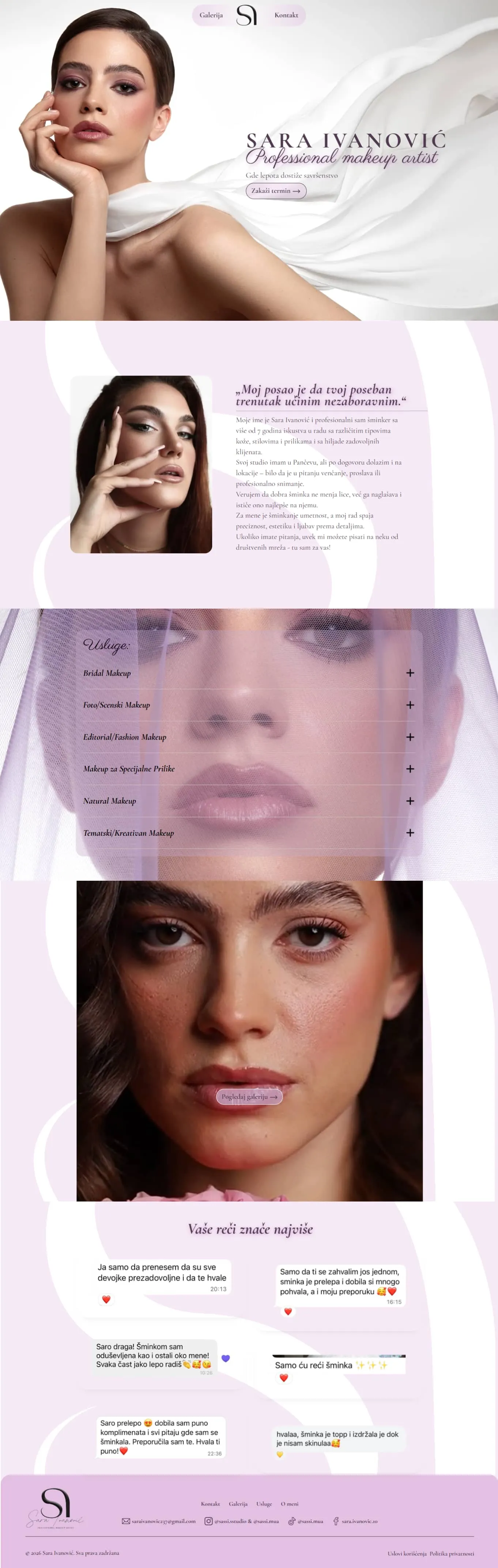 Custom Webflow sajt za makeup artistkinju Saru Ivanović