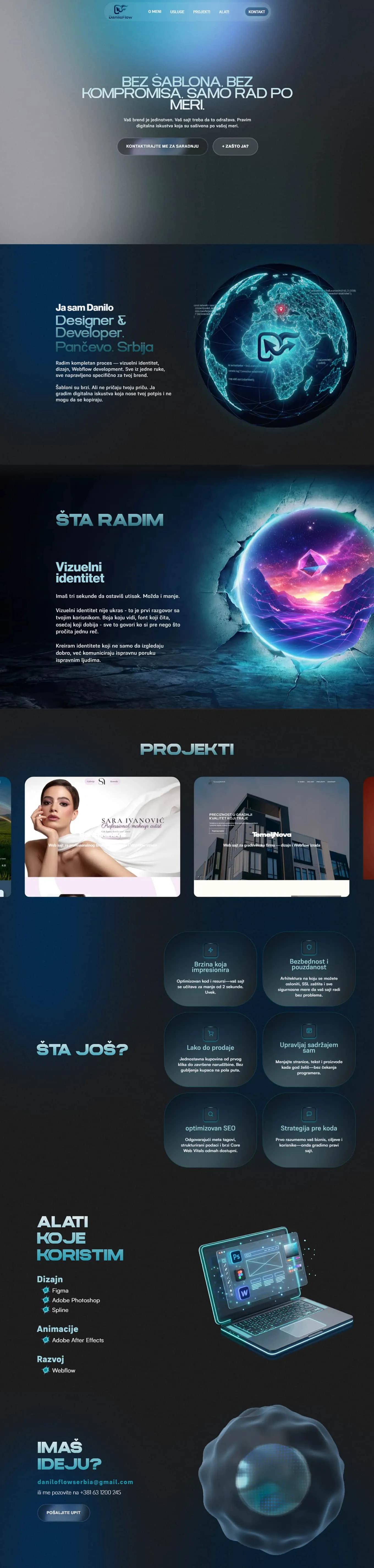 Lični brending sajt dizajniran i razvijen u Webflow-u