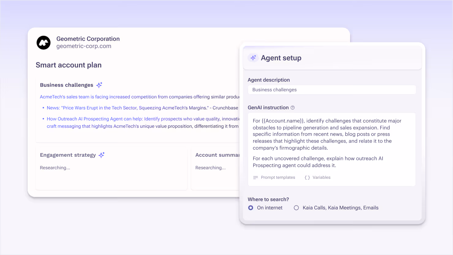 Outreach AI Research Agent product preview