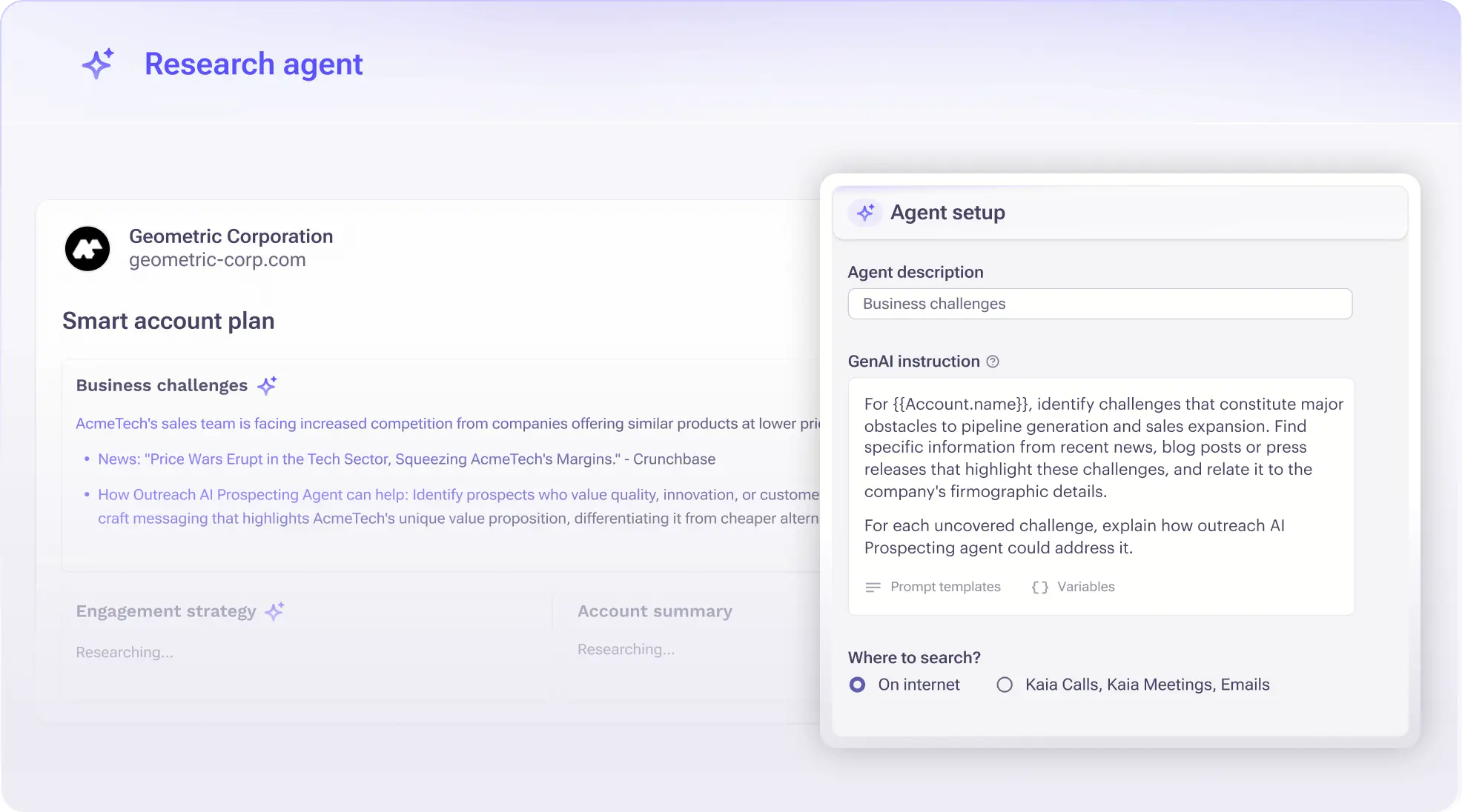 Outreach AI Research Agent product preview