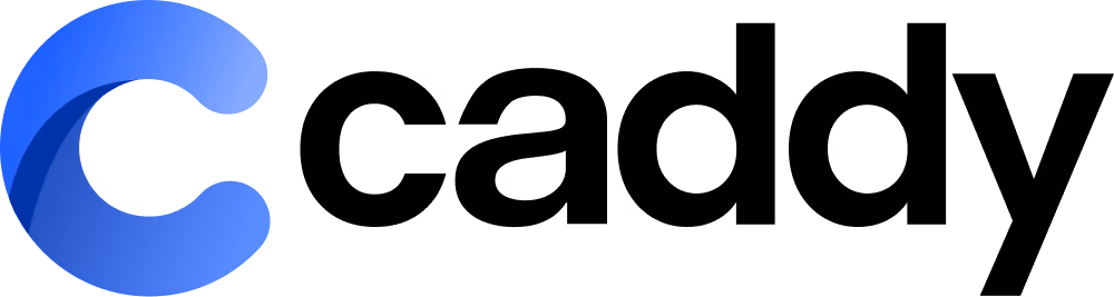 Blue stylized letter C logo next to the black text 'Caddy'.
