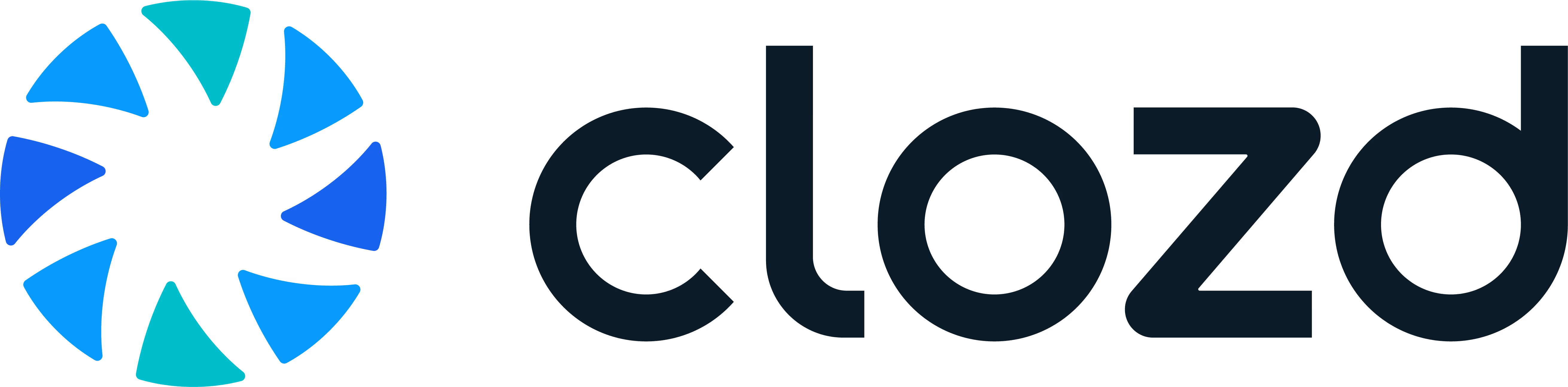 Clozd logo with circular design of blue and teal segments next to lowercase text.