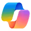 Stylized abstract gradient icon with blue, purple, pink, orange, and green curved shapes.