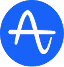 Blue circle with a black stylized wave-shaped line inside resembling a sine wave.