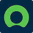 Abstract green circular shape logo on dark blue background.
