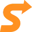 Orange stylized letter S with an arrow pointing right from its top end.