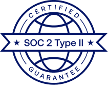 Certified SOC 2 Type II guarantee badge with a globe design and stars on a banner.