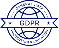 GDPR badge with globe outline and text General Data Protection Regulation.
