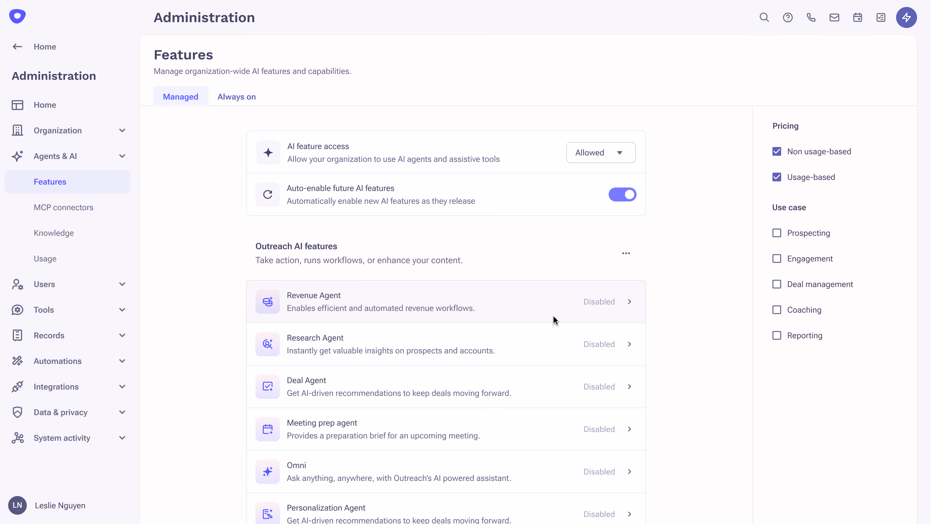 screenshot of AI control hub