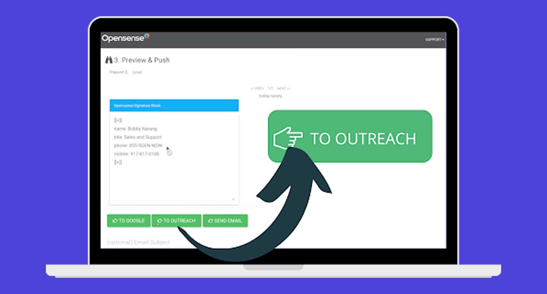 Opensense + Outreach: touchless onboarding of email signature and banner users