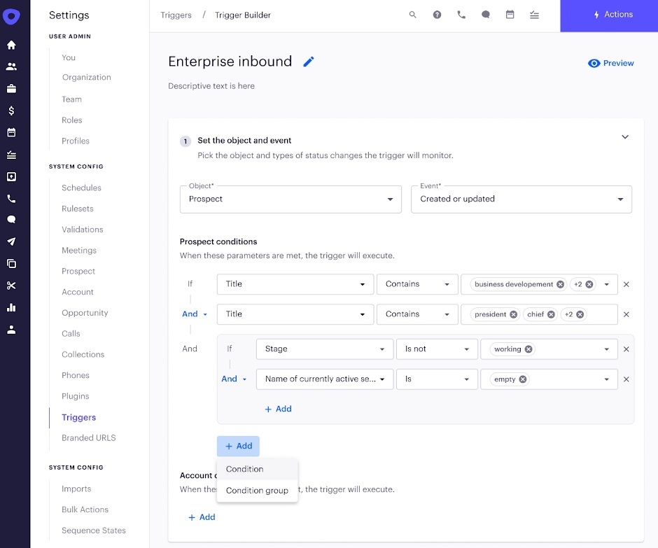 Trigger creation copy