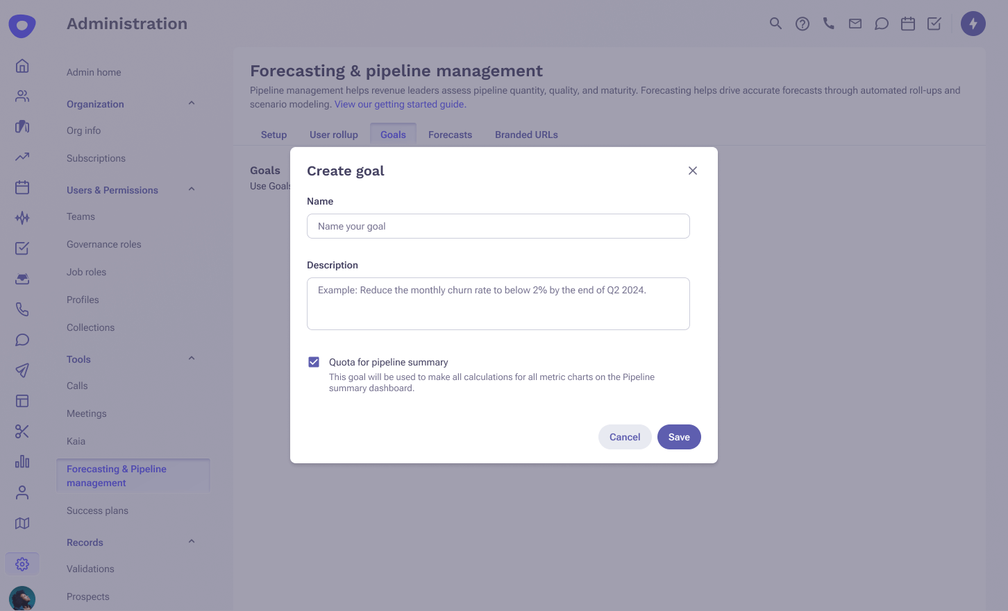 Forecasting create a goal