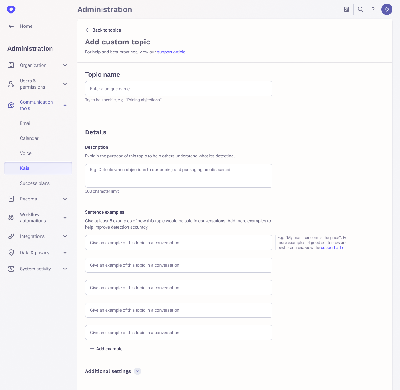 Add topic first view