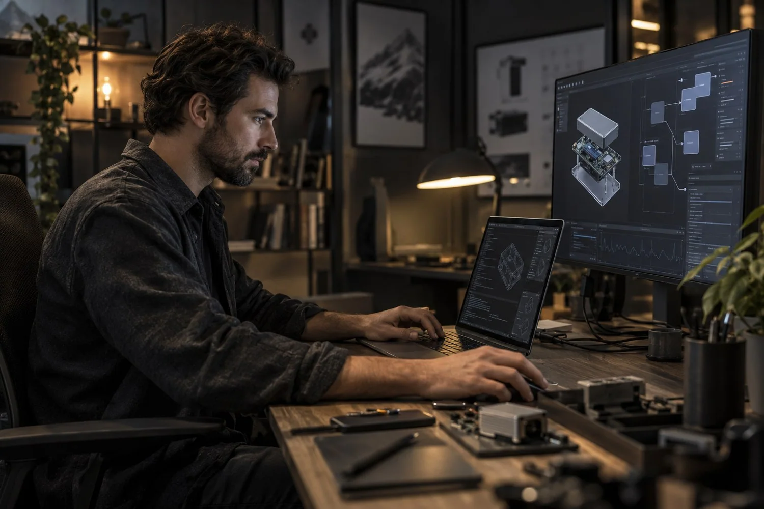 Developer working with a software prototype at a workstation