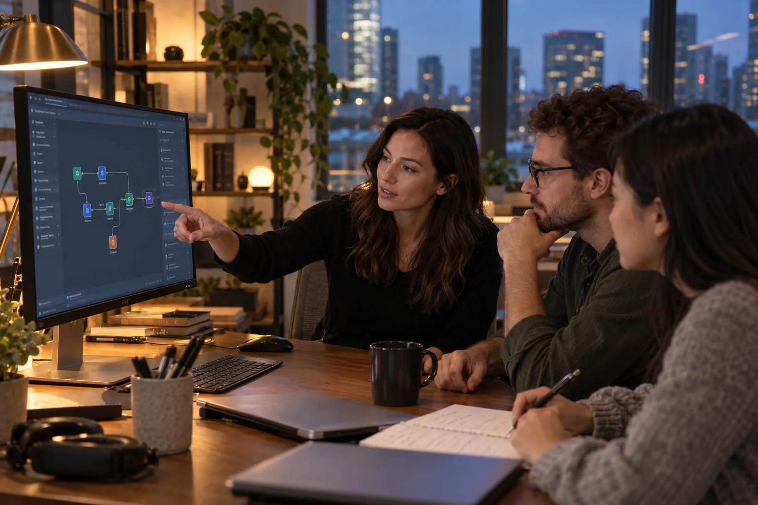 Colleagues learning a connected digital workflow with an instructor