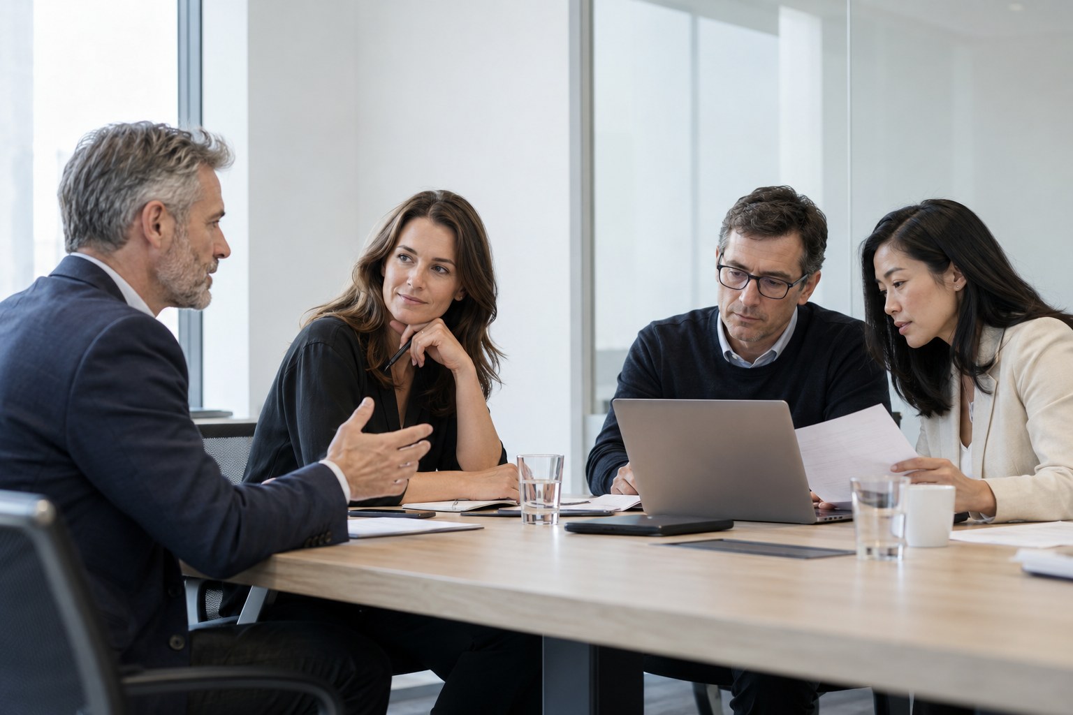 Business leaders discussing priorities in a working session