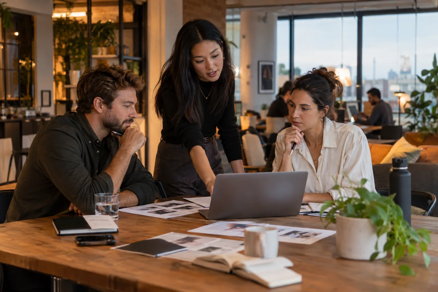 Growth-stage company leaders reviewing product and customer research together