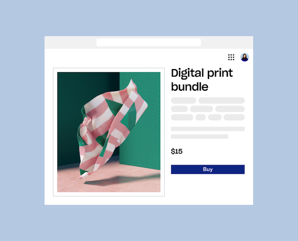 Historical Dropbox Shop storefront showing a digital print bundle