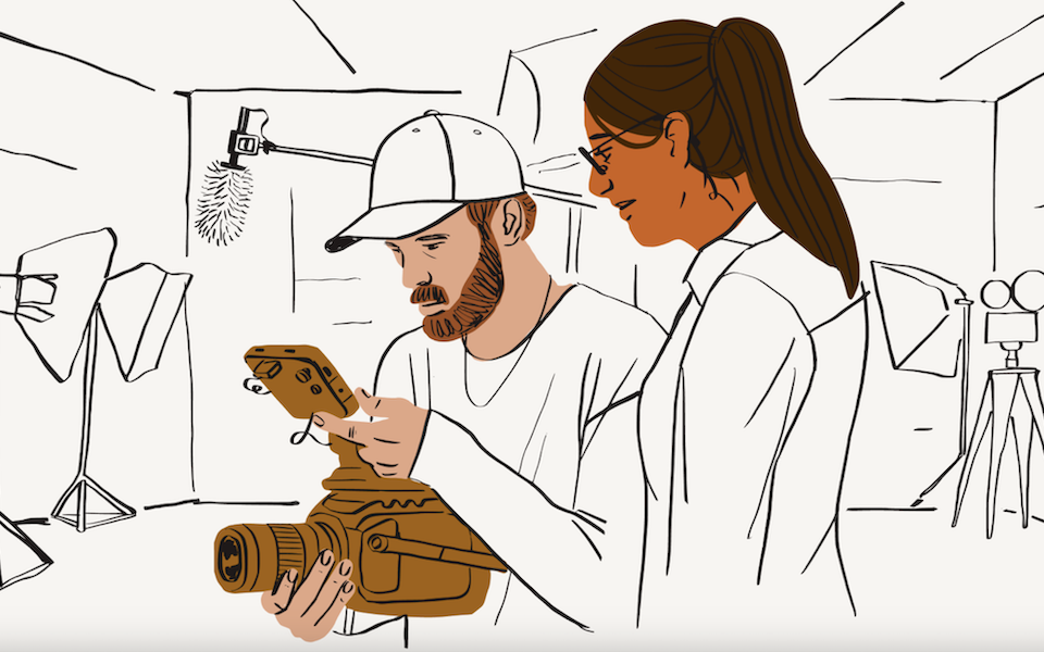 Official Dropbox Replay launch illustration showing a creative production team