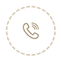 Icon of a telephone handset inside a dashed circular border, representing a call or phone contact.