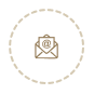 Circular dotted line surrounding an envelope icon with an exclamation mark indicating an alert or important message.