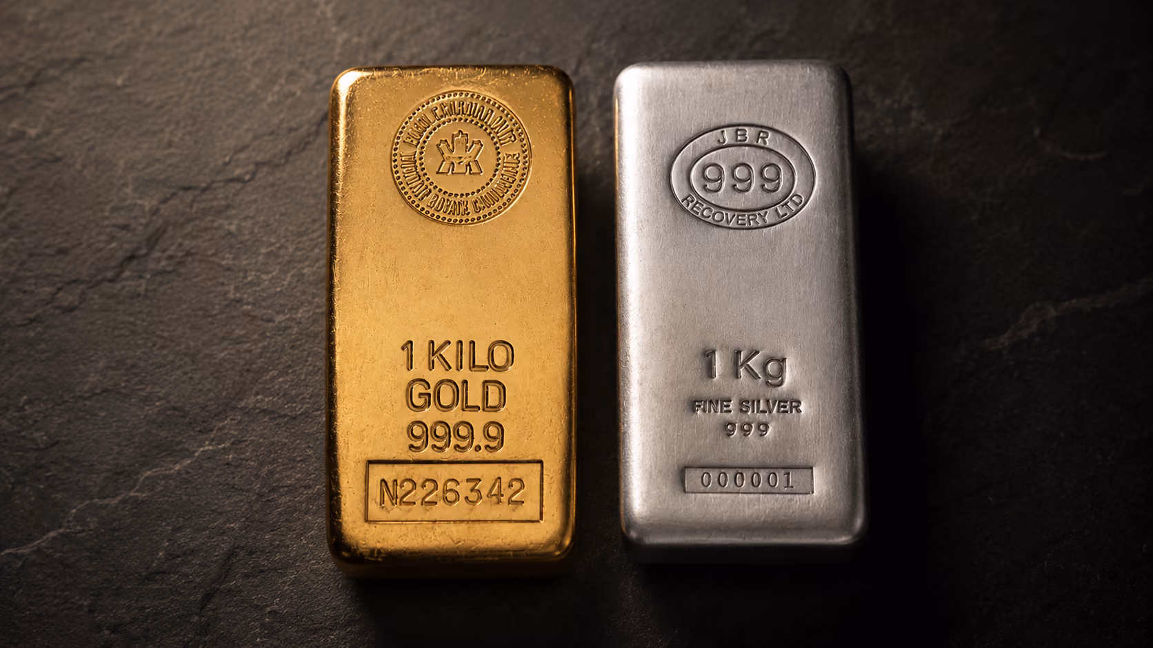 Gold and silver bars side by side for comparison