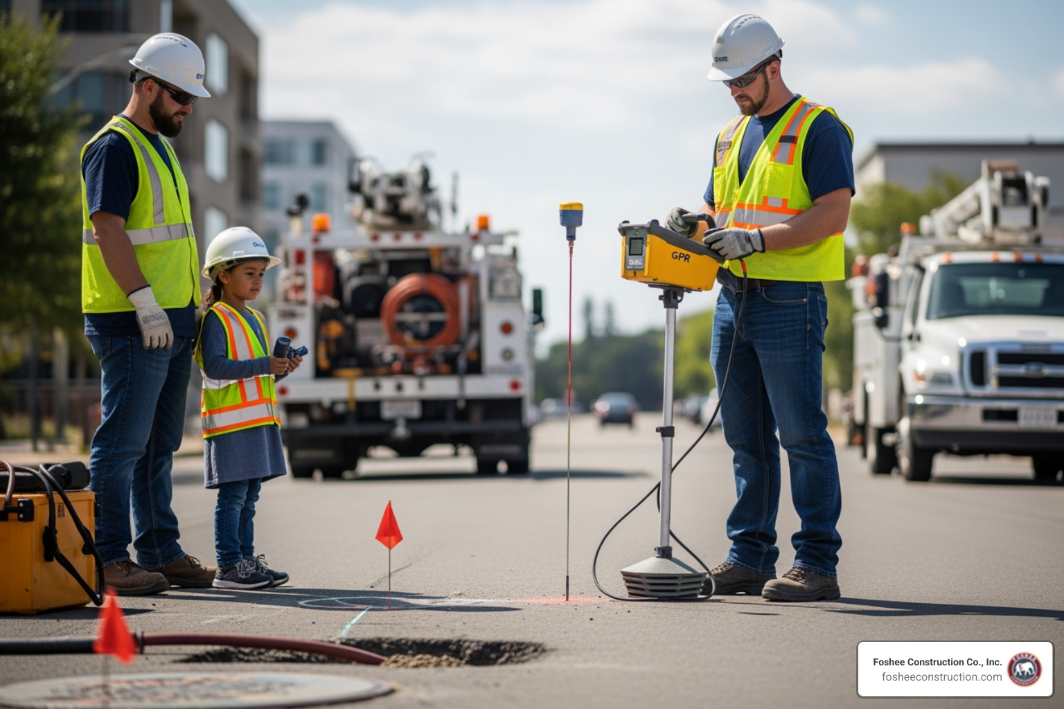 3D utility map showing various underground pipes and cables generated from GPR data - ground penetrating radar for