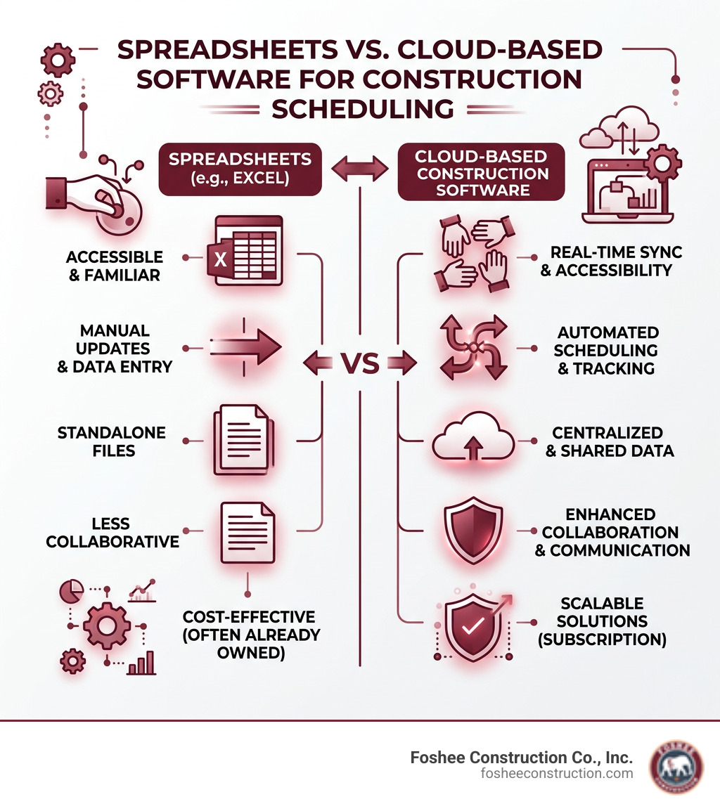 comparison chart between spreadsheets and cloud-based software - construction scheduling excel templates infographic comparison chart between spreadsheets and cloud-based software - construction scheduling excel templates infographic
